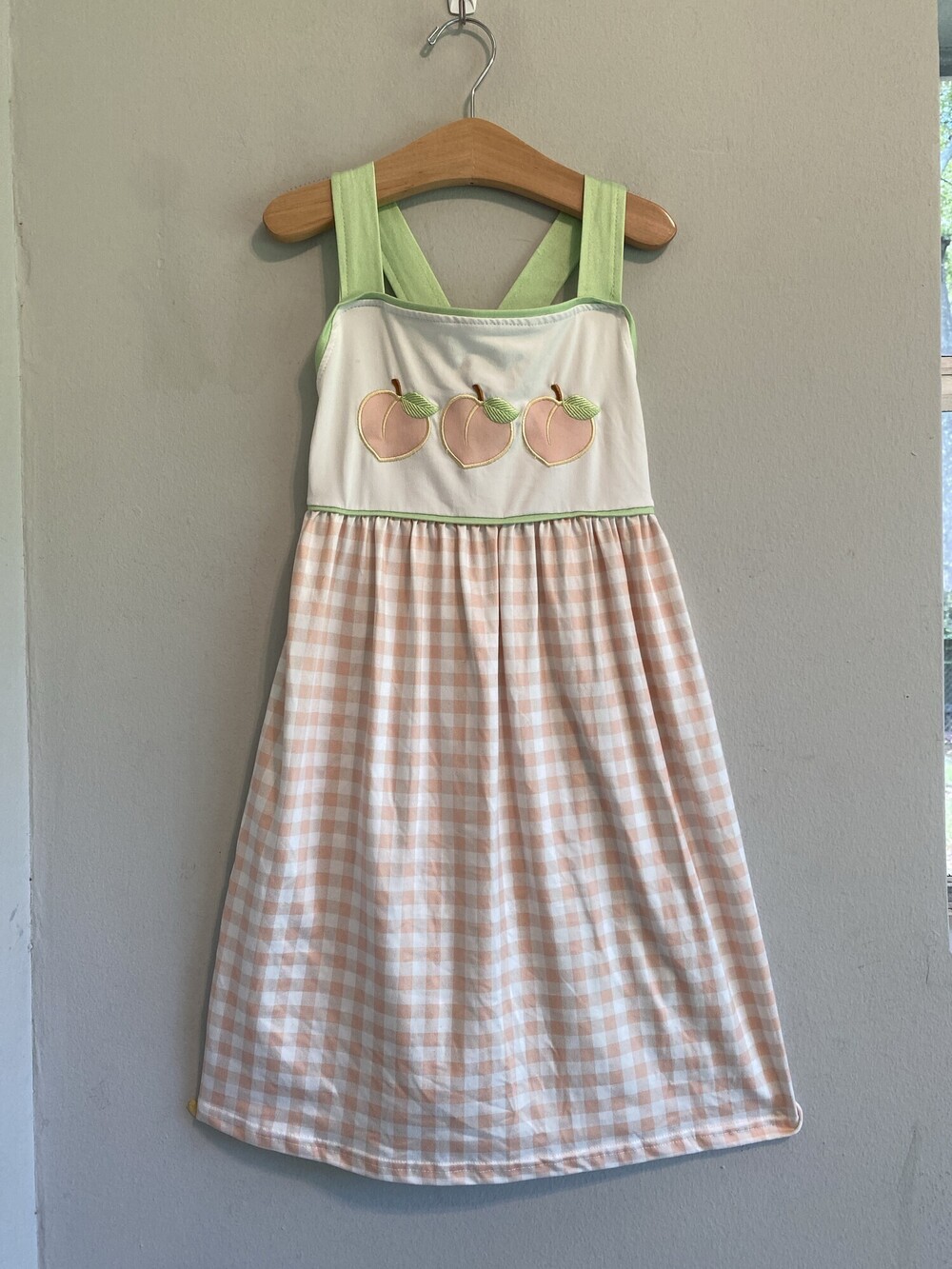 Boutique Peach Gingham Embroidered Dress Girls 8-9T 4XL